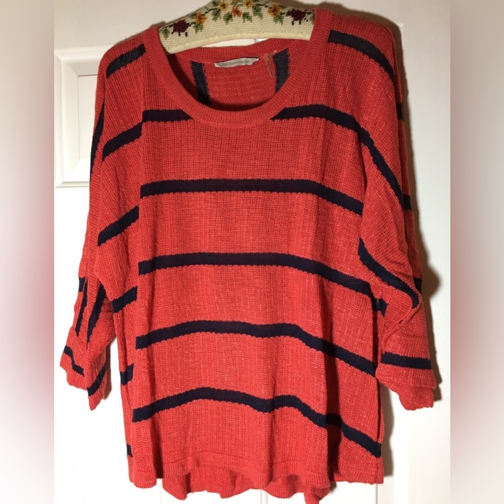 Soft Surroundings Womens Venice Sweater Orange Navy Stripe Knit Top Size L